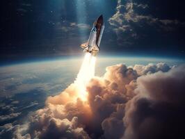 Space shuttle taking off into the sky Created with technology photo