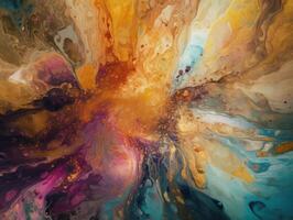 Abstract colorful background. Mixing acrylic paints. Gold marble painting, stylized and textured, artistic paint decoration for canvas print or wallpaper. Created with technology. photo
