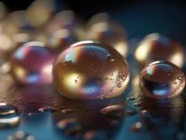 Iridescent pearl spheres on a dark background Liquid dynamic shapes Created with technology. photo