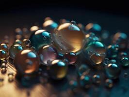 Iridescent pearl spheres on a dark background Liquid dynamic shapes Created with technology. photo