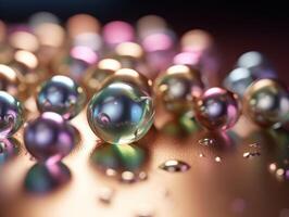Iridescent pearl spheres on a dark background Liquid dynamic shapes Created with technology. photo