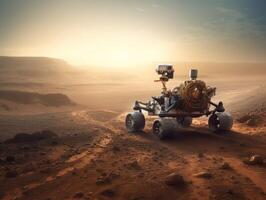 Rover on Mars surface. Exploration of red planet. Created with technology. photo