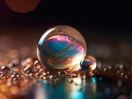 Iridescent pearl spheres on a dark background Liquid dynamic shapes Created with technology. photo