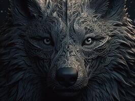 Fantasy portrait of a wolf with an abstract pattern on the face Created with technology. photo