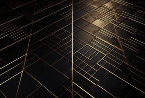 Dark black mosaic background with golden lines Art Deco luxury style texture Created with technology photo