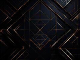 Dark black mosaic background with golden lines Art Deco luxury style texture Created with technology photo