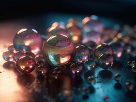 Iridescent pearl spheres on a dark background Liquid dynamic shapes Created with technology. photo
