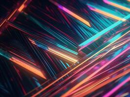 Neon lights diagonal lines on dark background Created with technology photo