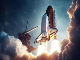 Space shuttle taking off into the sky Created with technology photo