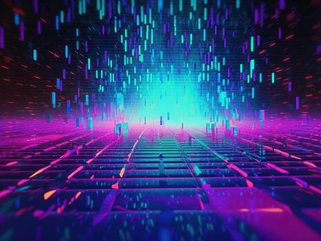 Neon lights Chromatic Holographic liquid dynamic shapes on dark background Created with technology. photo