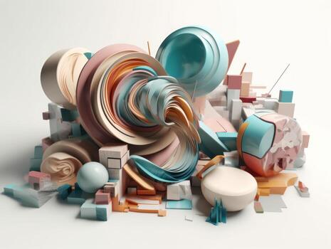 Composition with abstract geometric shapes and primitives Modern Art created with technology photo