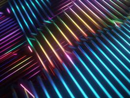 Neon lights diagonal lines on dark background Created with technology photo