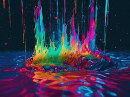 Neon lights Chromatic Holographic liquid dynamic shapes on dark background Created with technology. photo