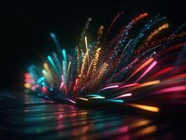 Neon lights wavy lines on dark background Created with technology. photo