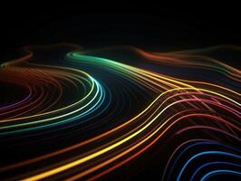 Neon lights wavy lines on dark background Created with technology. photo