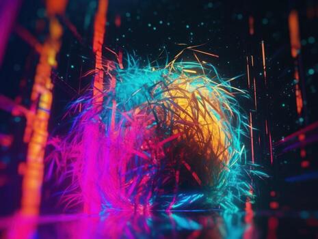 Neon lights Chromatic Holographic liquid dynamic shapes on dark background Created with technology. photo