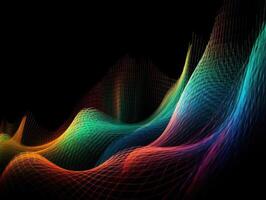 Neon lights wavy lines on dark background Created with technology. photo