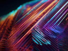 Neon lights diagonal lines on dark background Created with technology photo
