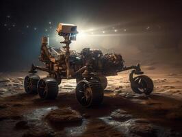 Rover on Mars surface. Exploration of red planet. Created with technology. photo