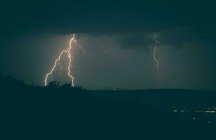 Lightning Strikes Stormy Night photo