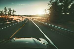 Traffic Free Open Road Driver During Sunset photo