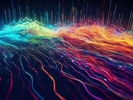 Neon lights Chromatic Holographic liquid dynamic shapes on dark background Created with technology. photo