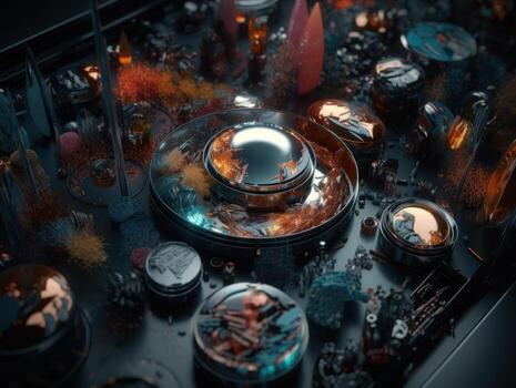 Composition with abstract geometric shapes and primitives Modern background created with technology photo