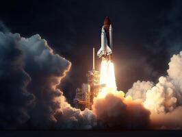 Space shuttle taking off into the sky Created with technology photo