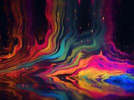 Neon lights Chromatic Holographic liquid dynamic shapes on dark background Created with technology. photo