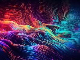 Neon lights Chromatic Holographic liquid dynamic shapes on dark background Created with technology. photo