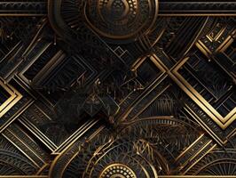 Dark black and gold Geometric grid background Modern dark abstract texture Created with technology. photo