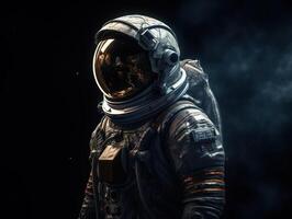 astronauta en traje espacial en contra el antecedentes de el noche cielo creado con generativo ai tecnología foto