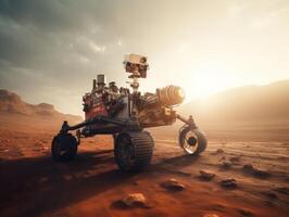 Rover on Mars surface. Exploration of red planet. Created with technology. photo