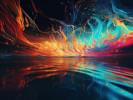 neón luces cromático holográfico líquido dinámica formas en oscuro antecedentes creado con generativo ai tecnología. foto