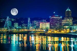 Portland Skyline with Moon photo
