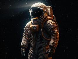 astronauta en traje espacial en contra el antecedentes de el noche cielo creado con generativo ai tecnología foto