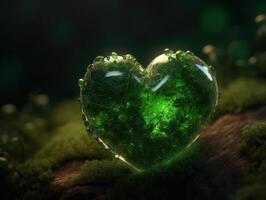 Green heart that represents environmental protection created with technology. photo