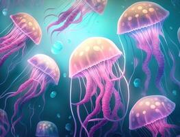 Jellyfish swims in the ocean sea created with technology photo