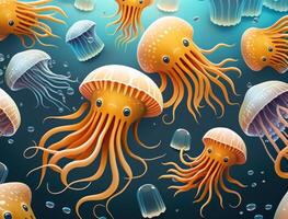 Jellyfish swims in the ocean sea created with technology photo