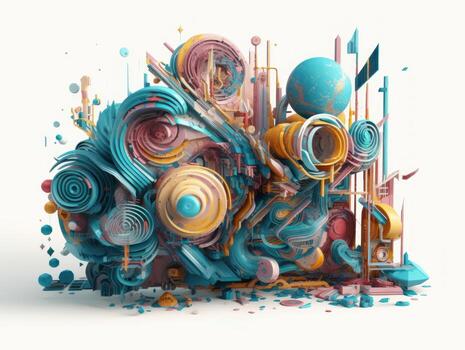 Composition with abstract geometric shapes and primitives Modern Art created with technology photo