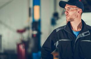 Caucasian Automotive Car Service Technician Portrait photo