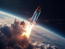 Space shuttle taking off into the sky Created with technology photo