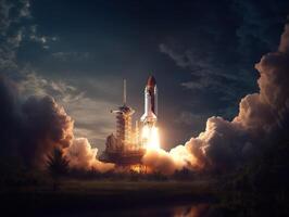 Space shuttle taking off into the sky Created with technology photo