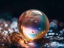 Iridescent pearl spheres on a dark background Liquid dynamic shapes Created with technology. photo
