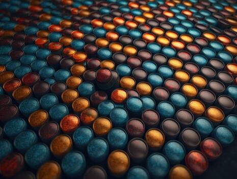 Many colorful pills on a dark background Geometric composition Created with technology photo