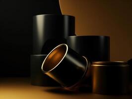 Golden luxury podium for product presentation. Minimal scene. Abstract background with geometric shapes. Created with technology photo