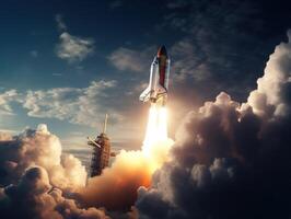 Space shuttle taking off into the sky Created with technology photo