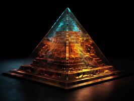 Futuristic abstract pyramid geometric background created with technology photo