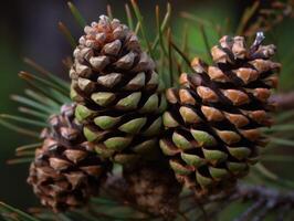 Pine cones in the forest. Selective focus. Created with technology. photo