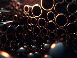 Futuristic abstract metal pipes geometric background created with technology. photo